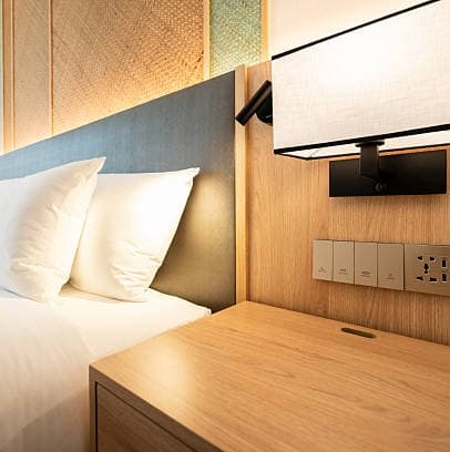A hotel nightstand